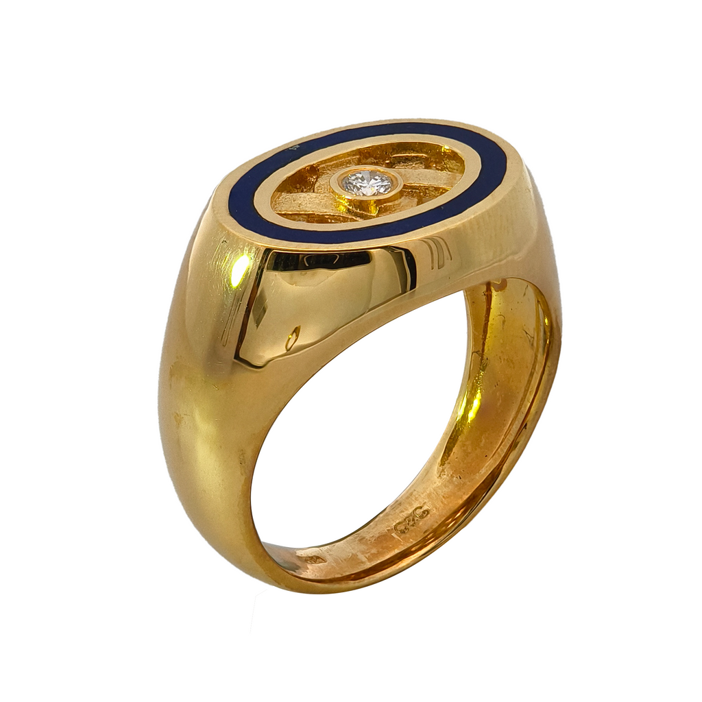 18KT Yellow Gold Lapis& Diamond Ring