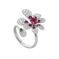 18KT White Gold Ruby, Tsavorite & Diamond Ring