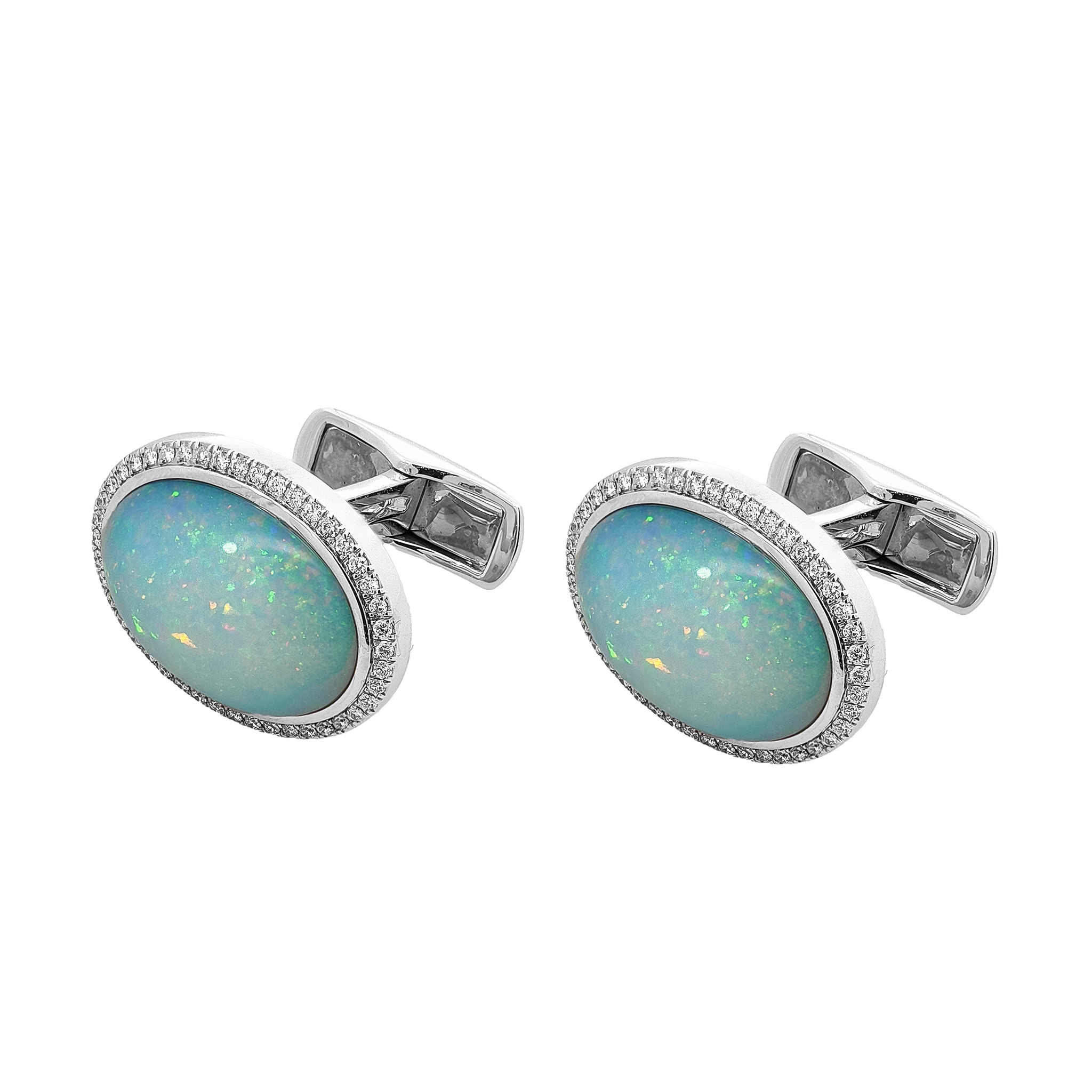 18KT White Gold Opal / Diamond Cufflinks