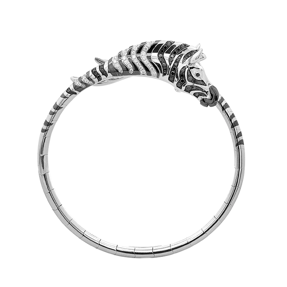 18KT White Gold Zebra Bangle with Tsavorite & Black/White Diamonds
