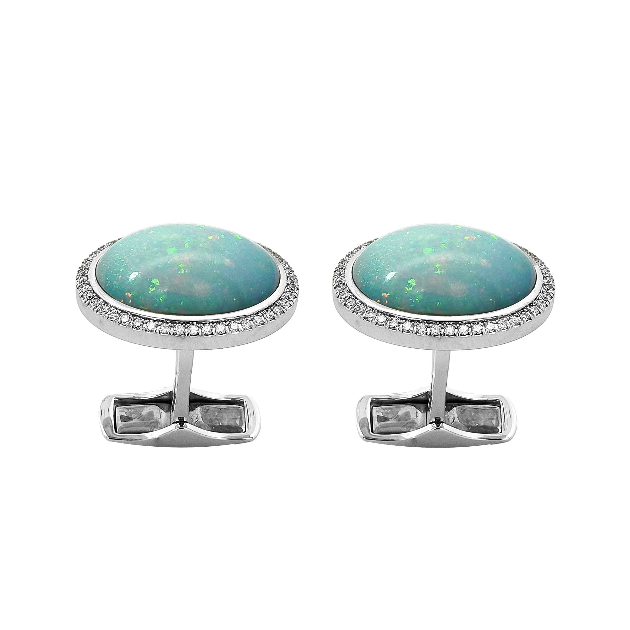 18KT White Gold Opal / Diamond Cufflinks