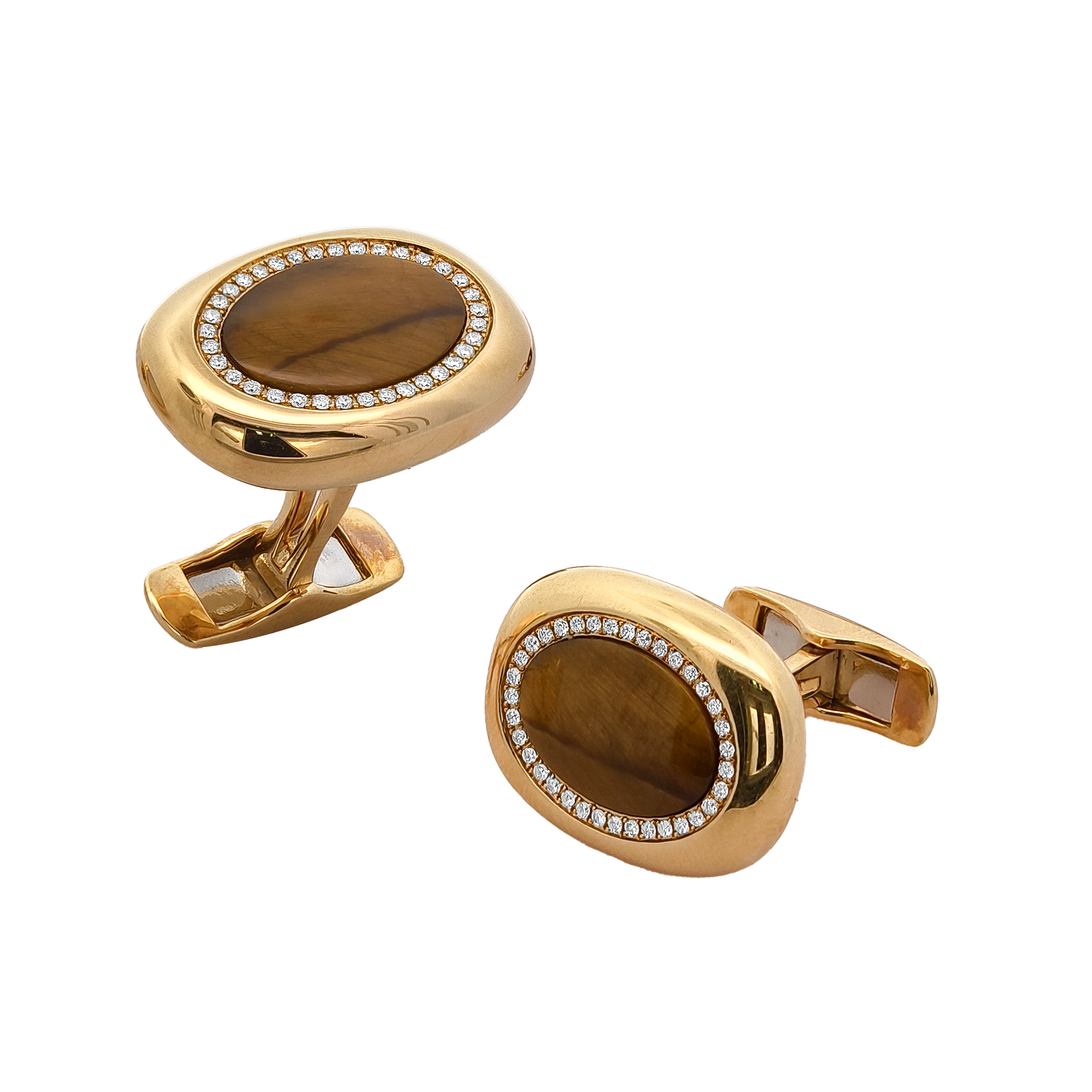 18KT Yellow Gold Tiger's Eye & Diamond Cufflinks