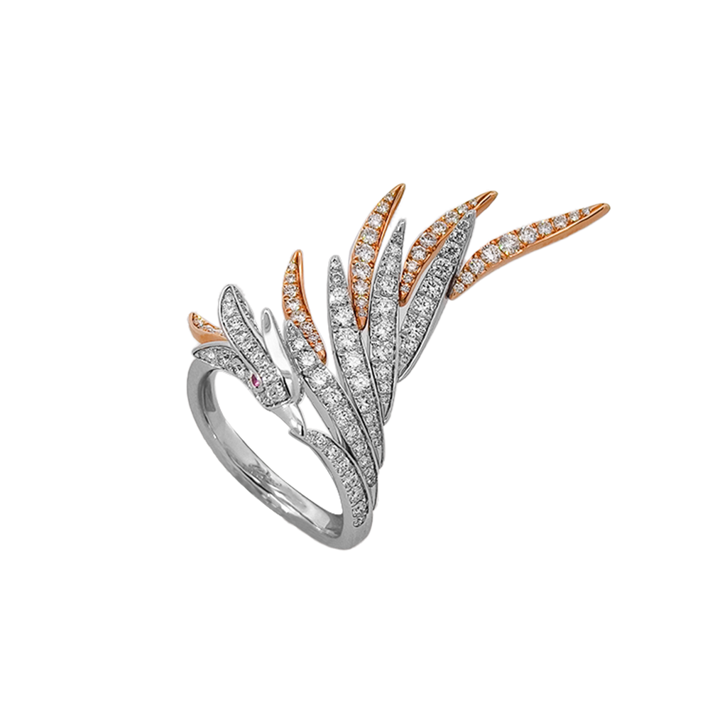 18KT White & Rose Gold Ember Phoenix Ring with Pink Sapphires & Diamonds