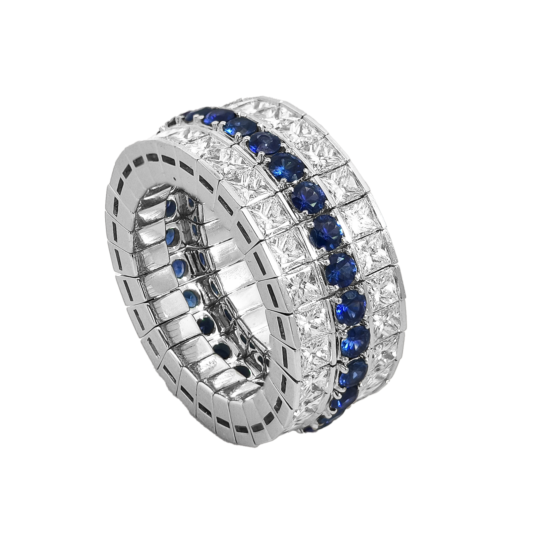 18KT White Gold Sapphire & Diamond Elastic Ring
