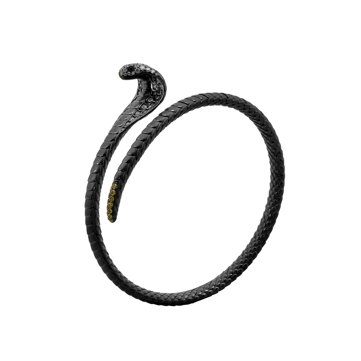 18KT Rose Gold with Black Rhodium Snake Black Diamond & Diamond Bangle