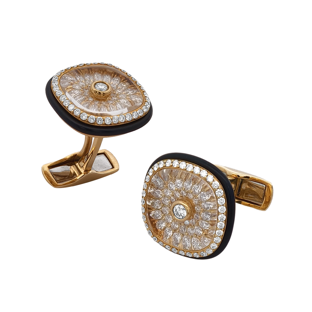 18KT Yellow Gold Crystal & Diamond Cufflinks