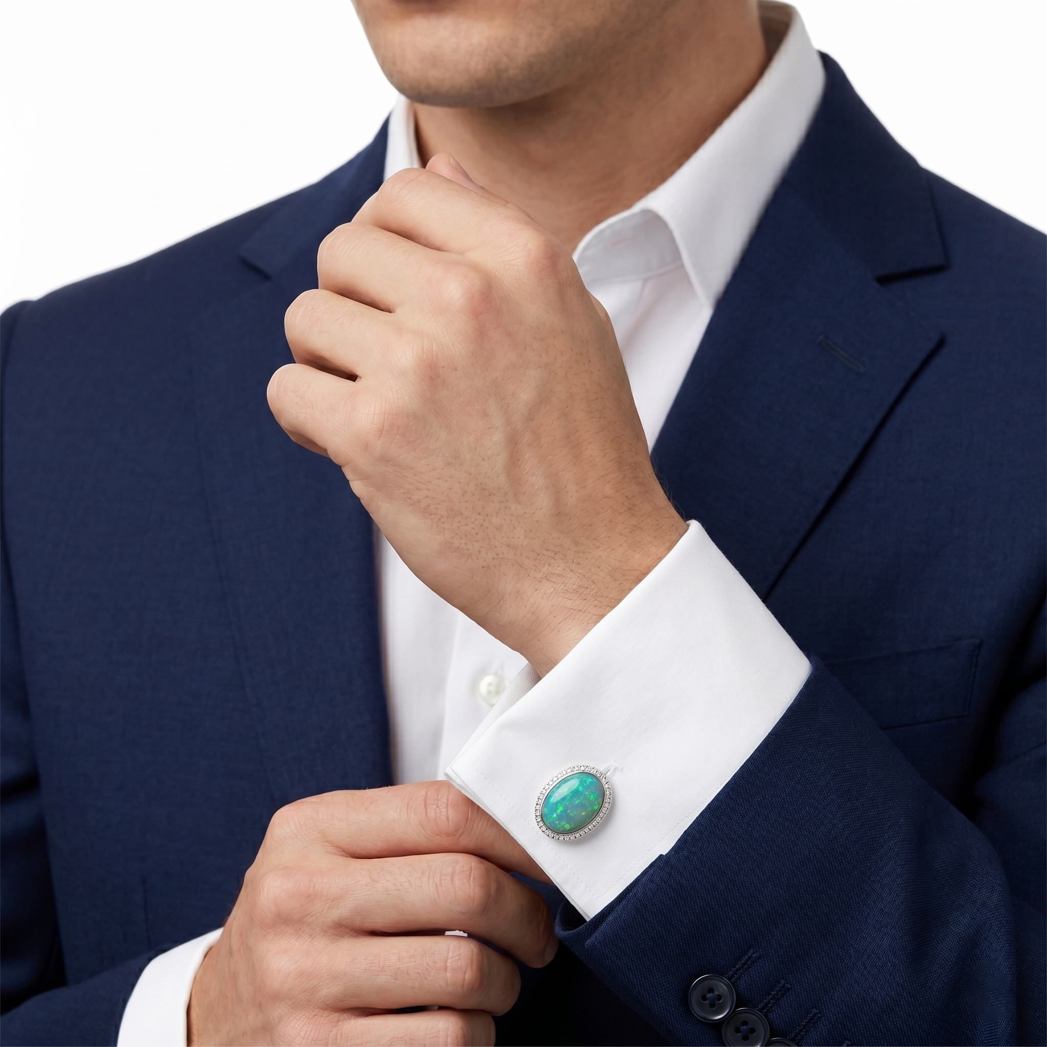18KT White Gold Opal / Diamond Cufflinks