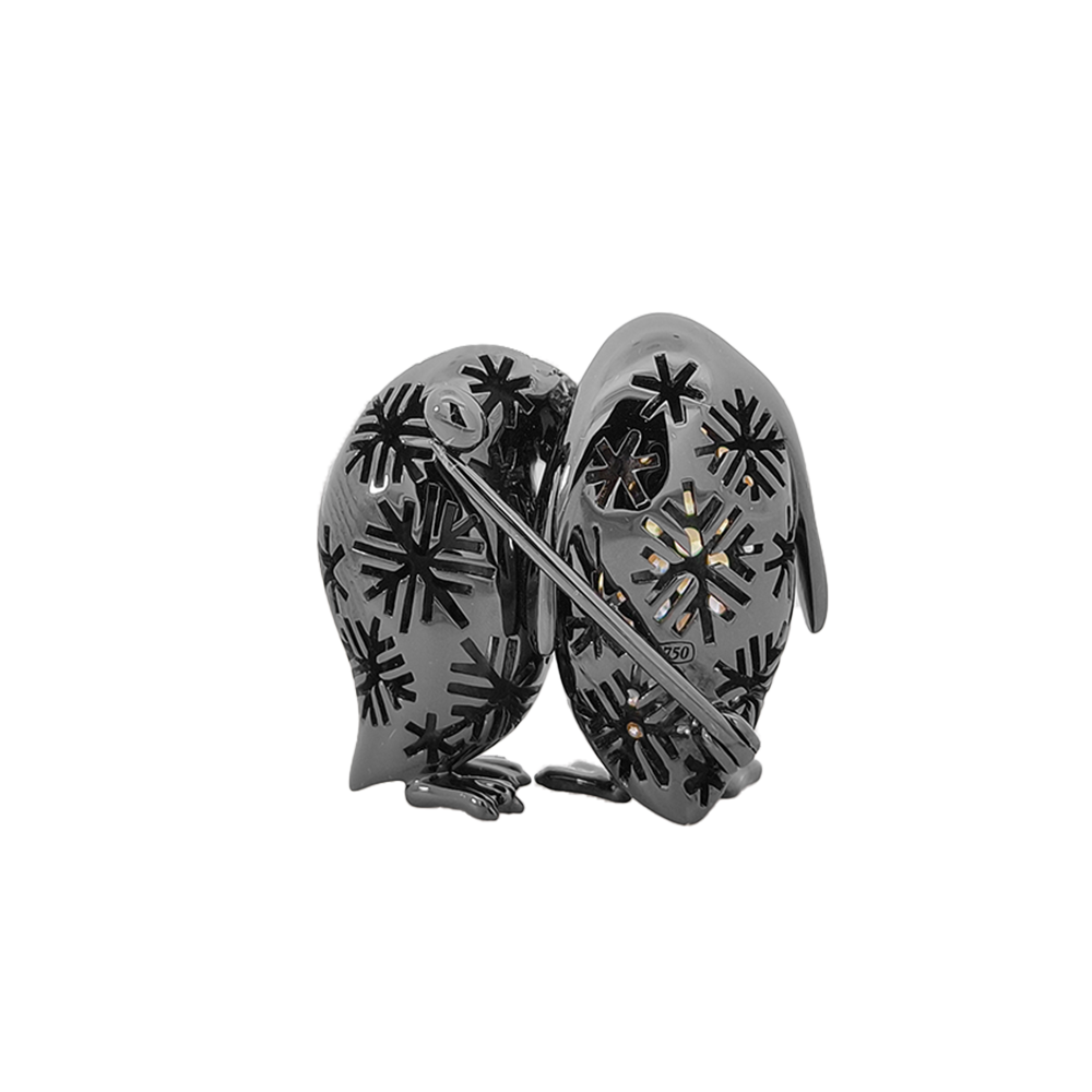 18KT Yellow Gold Duet Lovebirds Brooch with Yellow Sapphires, Diamonds & Enamel
