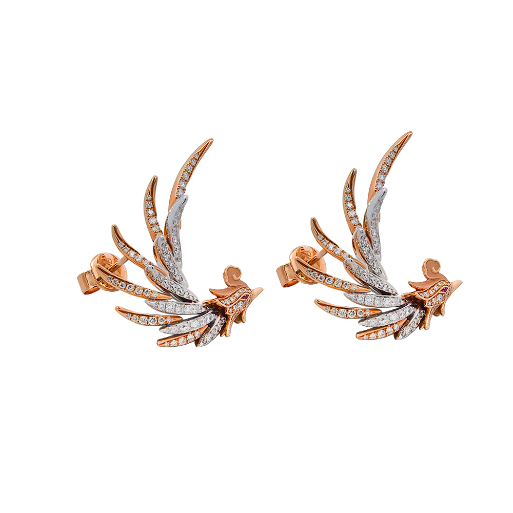 18KT White & Rose Gold Ember Phoenix Earrings with Pink Sapphires & Diamonds