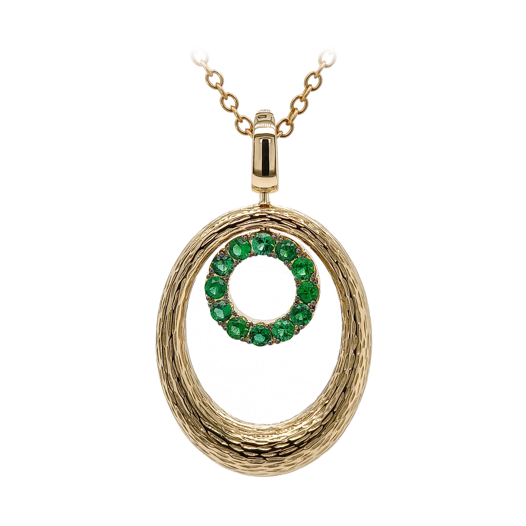 18KT Yellow Gold with Enamel & Emerald Pendant