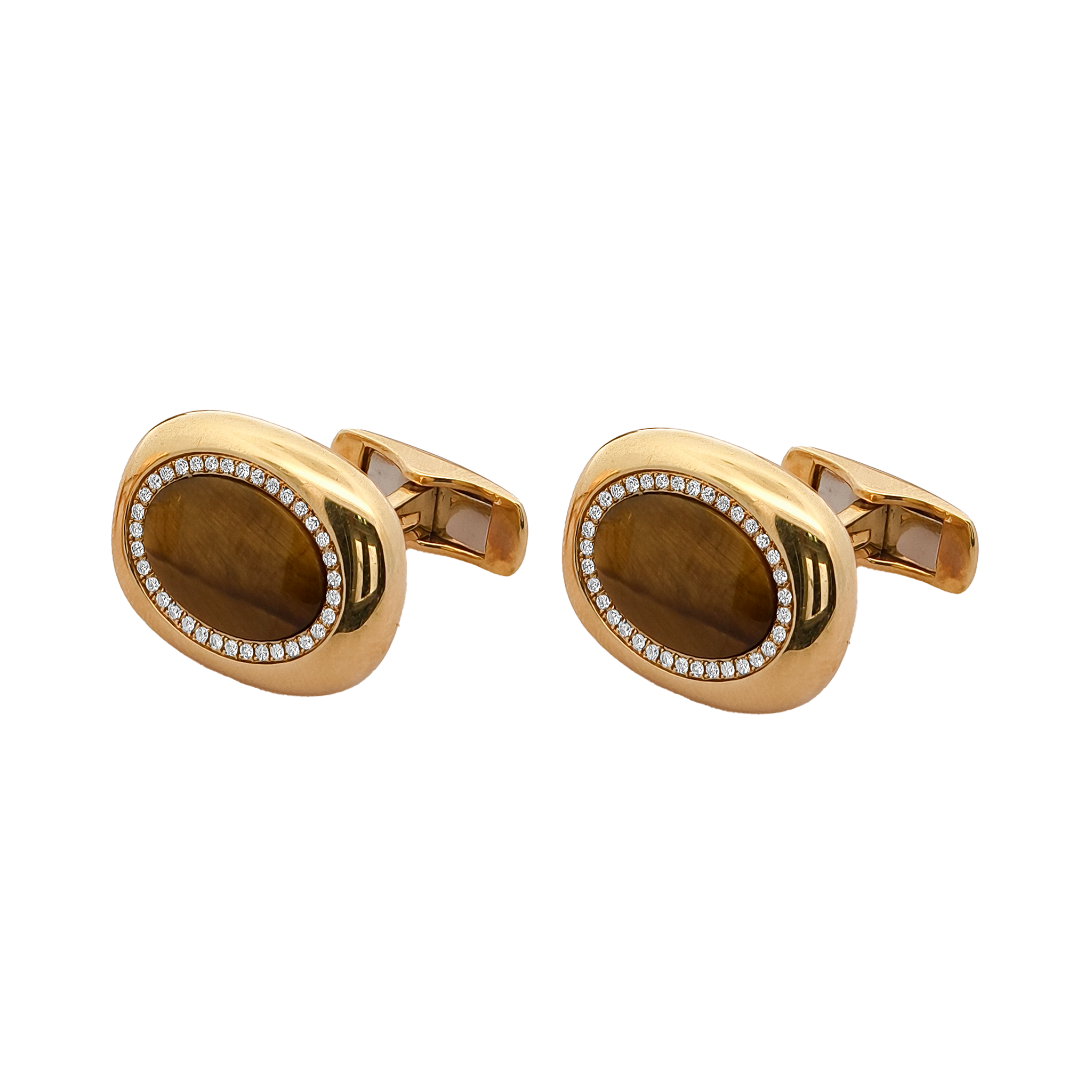 18KT Yellow Gold Tiger's Eye & Diamond Cufflinks