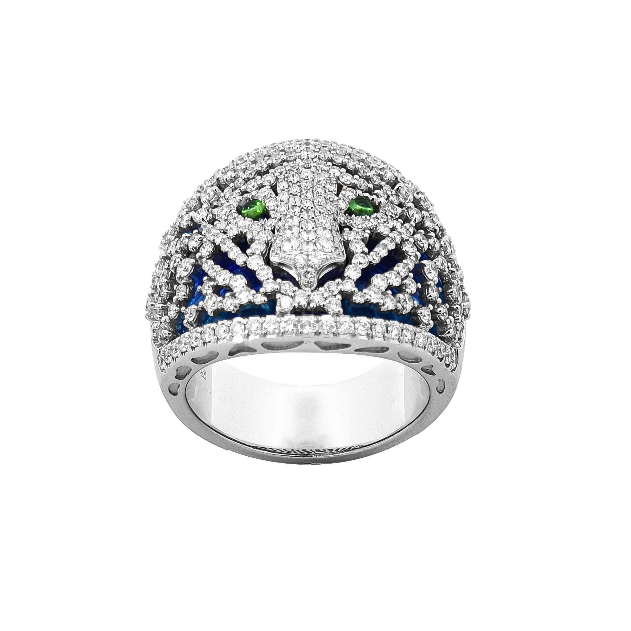 18KT Rose Gold & Sterling Silver Enamel, Tsavorite & Diamond Leopard Ring