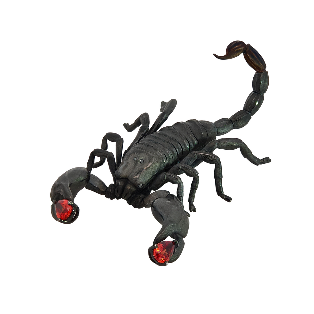 925 Silver with Black Rhodium Scorpion Orange Sapphire & Black Diamond Brooch