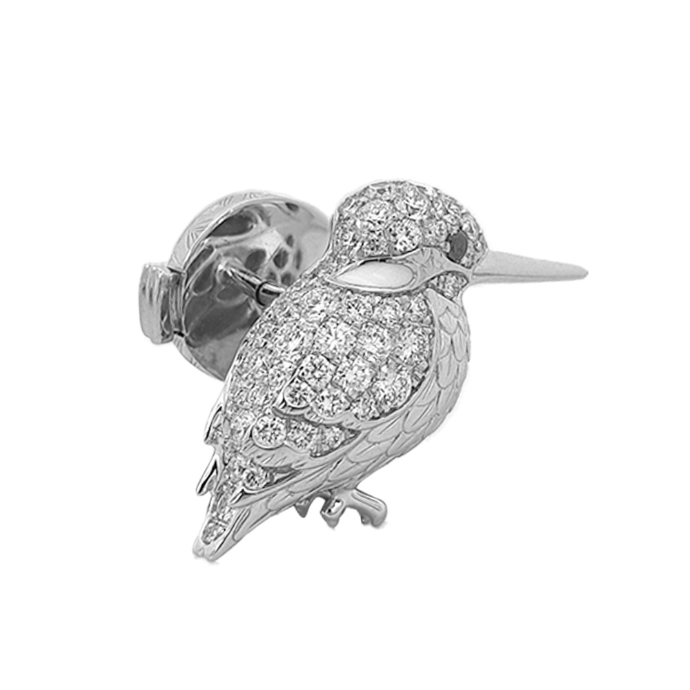 18KT White Gold Breeze Kingfisher Brooch with Diamonds & Enamel