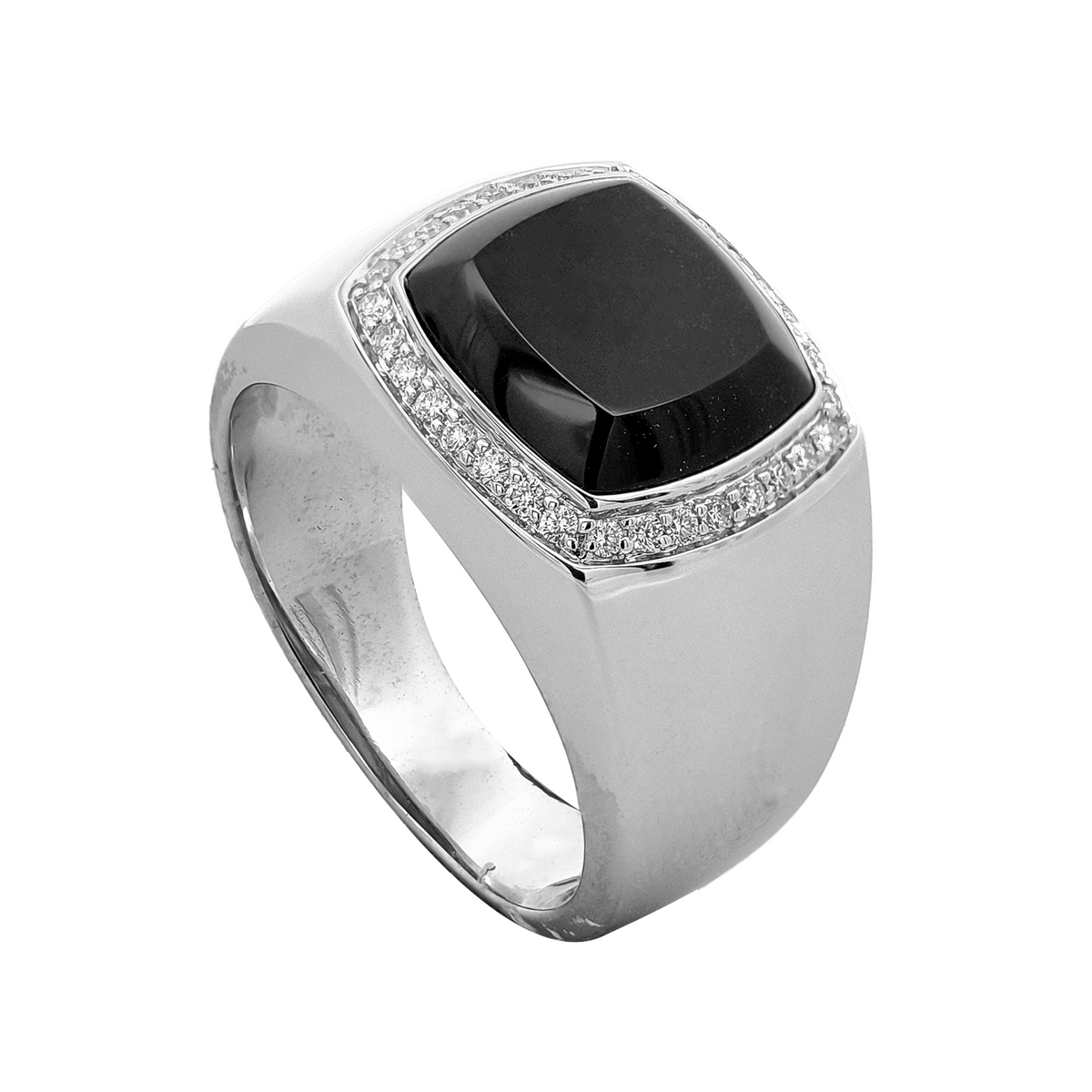 18KT White Gold Onyx & Diamond Ring