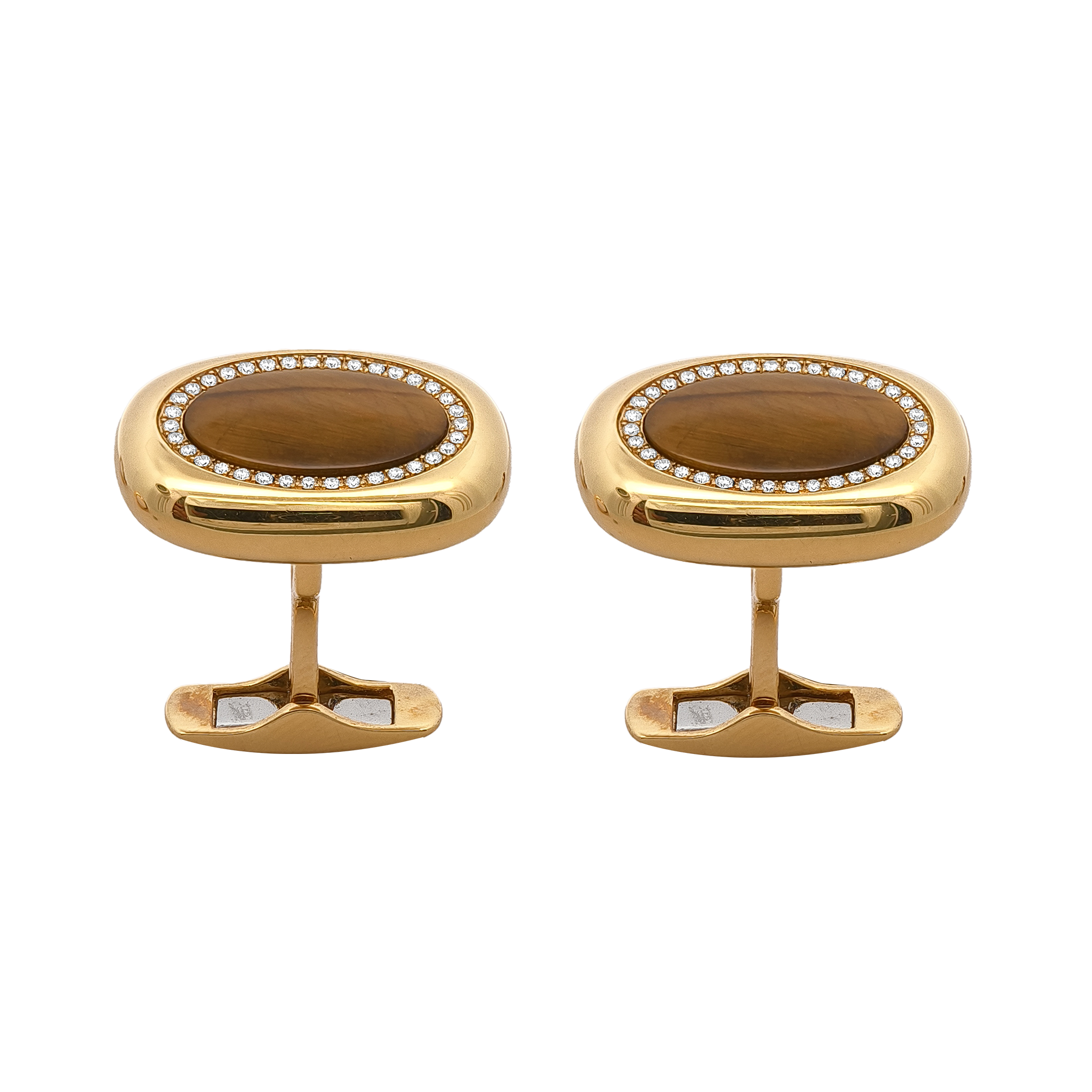 18KT Yellow Gold Tiger's Eye & Diamond Cufflinks