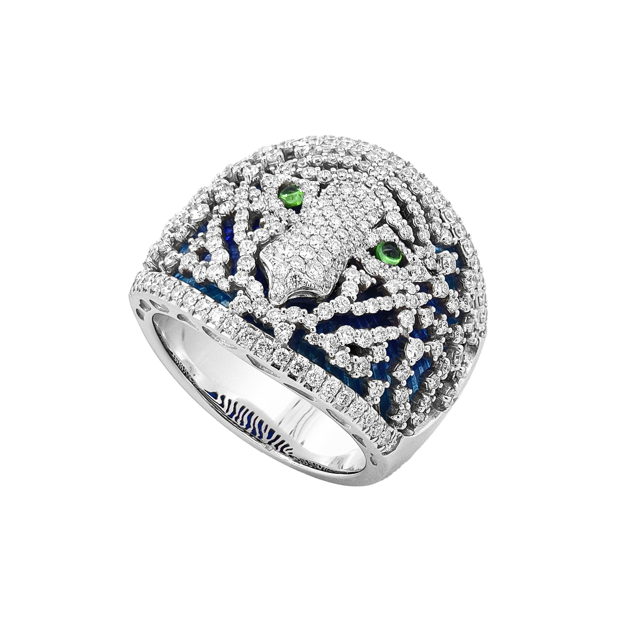 18KT Rose Gold & Sterling Silver Enamel, Tsavorite & Diamond Leopard Ring