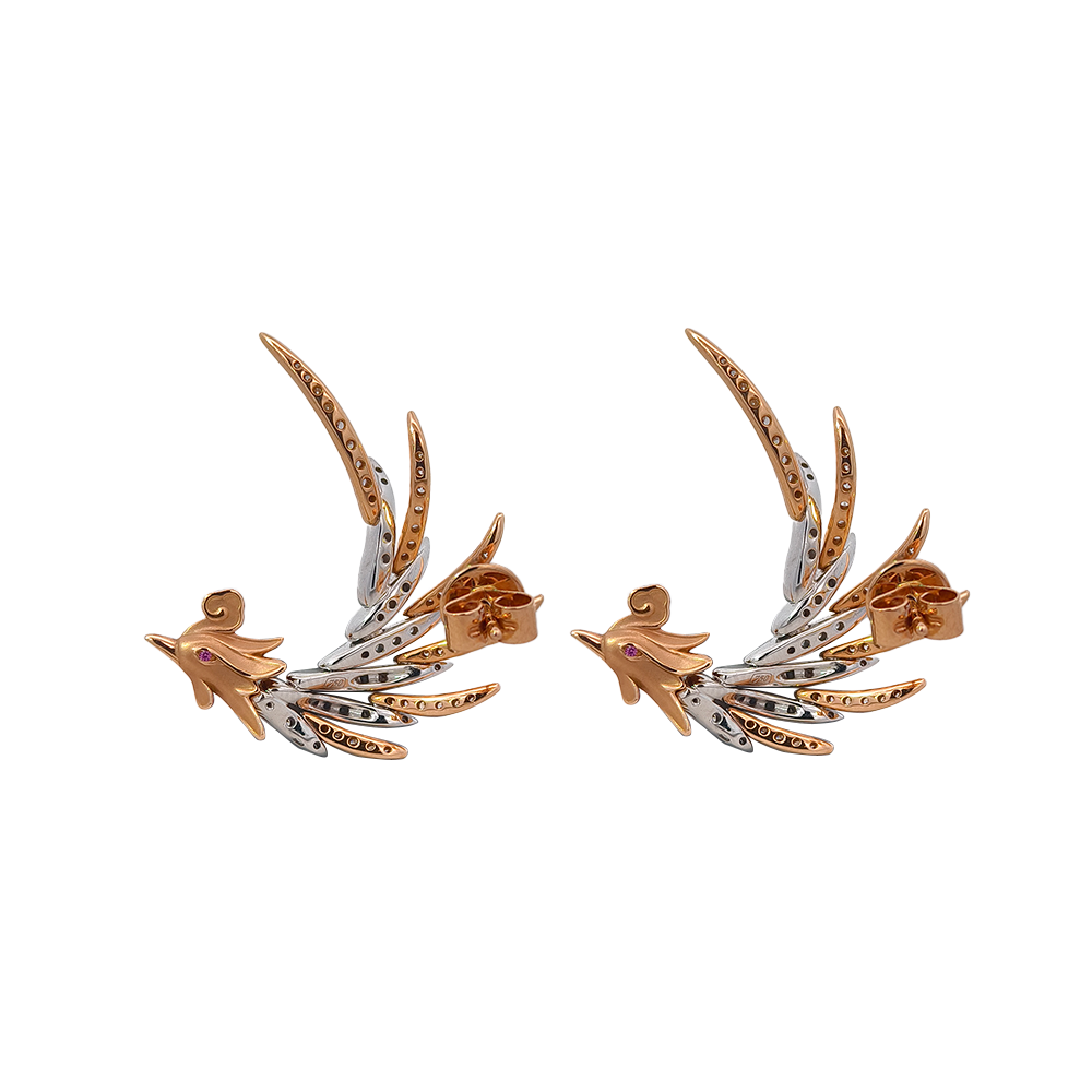18KT White & Rose Gold Ember Phoenix Earrings with Pink Sapphires & Diamonds
