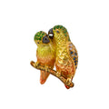 18KT Yellow Gold Duet Parrots Brooch with Sapphires, Tsavorites, Diamonds & Enamel