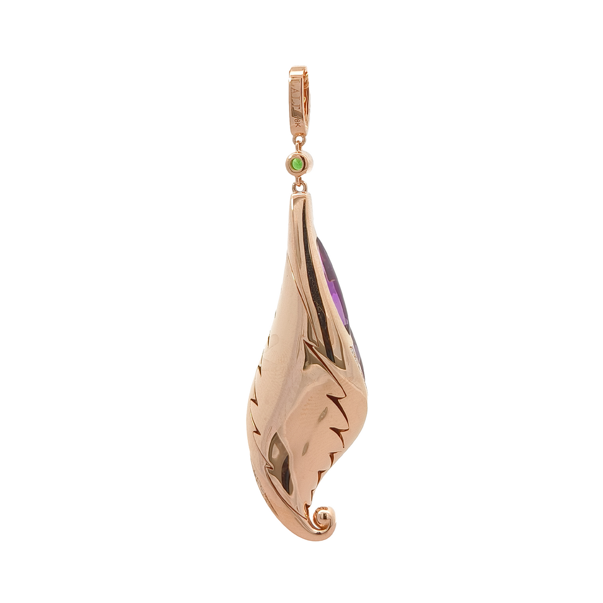 18KT Rose Gold Amethyst, Tsavorite, Enamel & Diamond Pendant