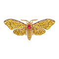 18K Yellow Gold Moth Brooch with Spinel, Rubies, Diamonds & Enamel