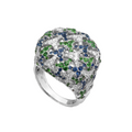18KT White Gold Tsavorite & Sapphire & Diamond Ring