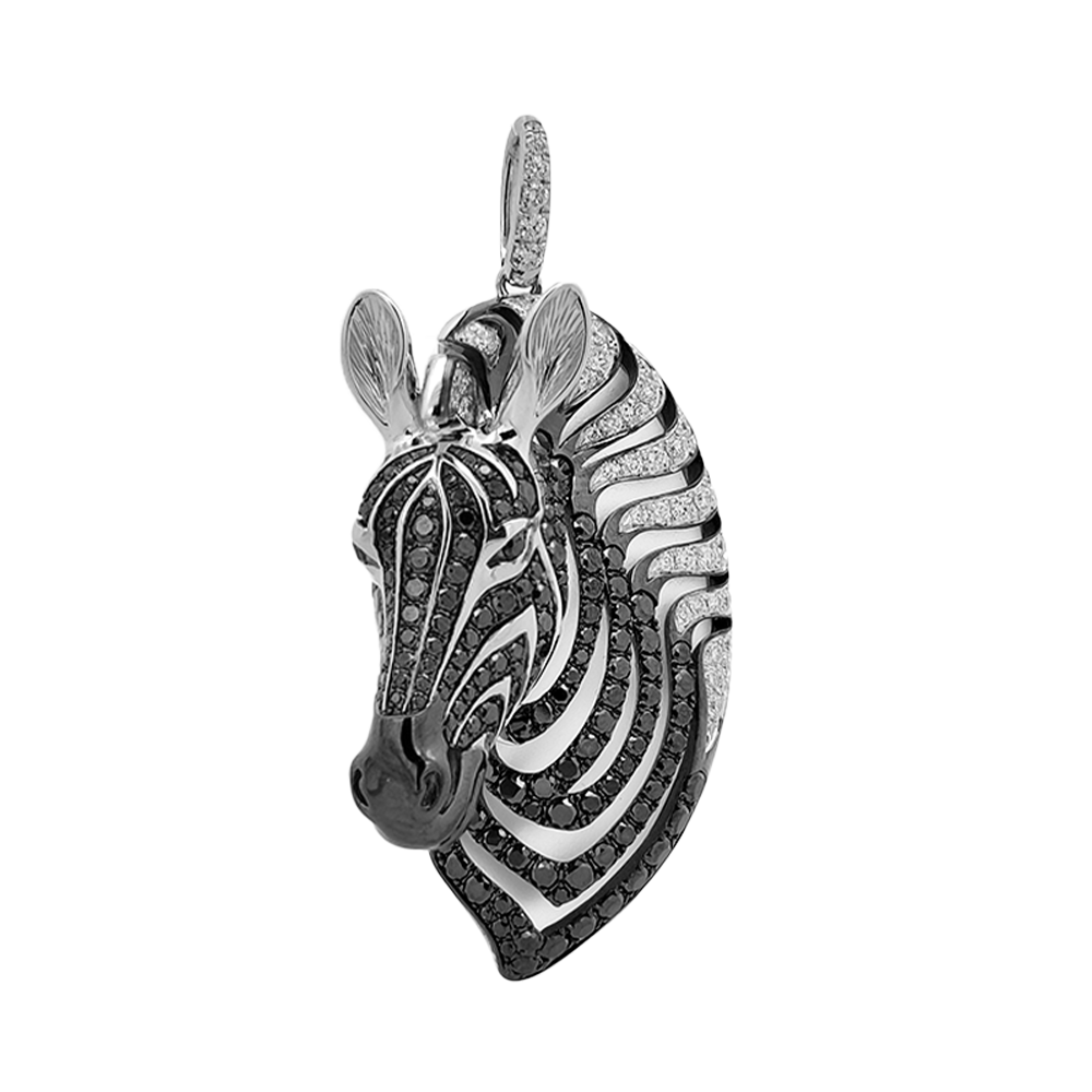 18KT White Gold Zebra Pendant with Crystal & Black/White Diamonds