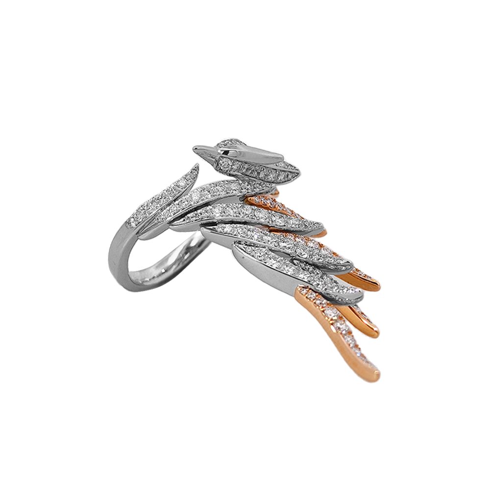 18KT White & Rose Gold Ember Phoenix Ring with Pink Sapphires & Diamonds