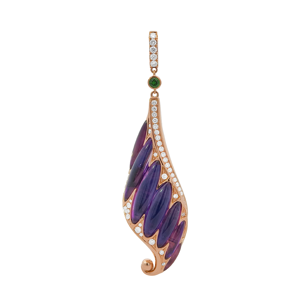 18KT Rose Gold Amethyst, Tsavorite, Enamel & Diamond Pendant