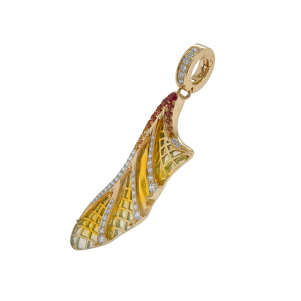 18KT Yellow Gold Enamel, Opal, Sapphire, Diamond ,Color Precious Stone Dragonfly Brooch / Pendant