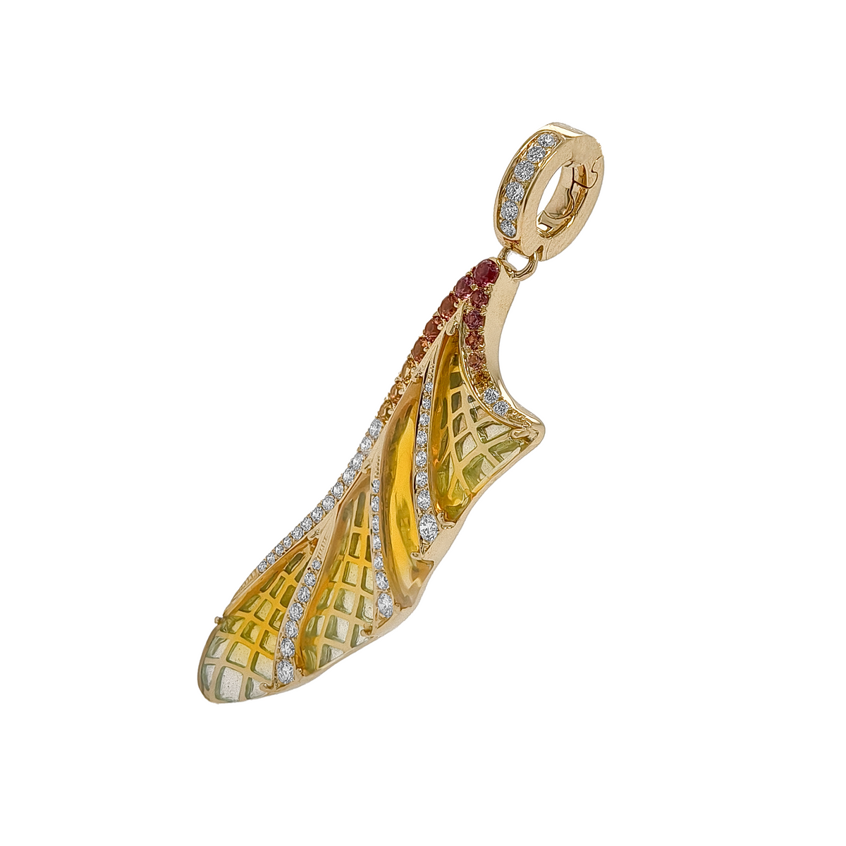 18KT Yellow Gold Enamel, Opal, Sapphire, Diamond ,Color Precious Stone Dragonfly Brooch / Pendant