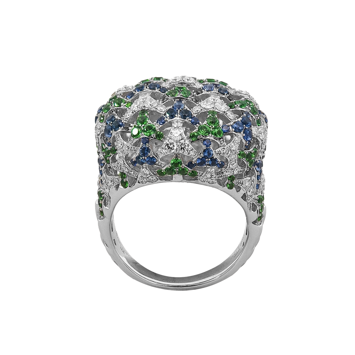 18KT White Gold Tsavorite & Sapphire & Diamond Ring