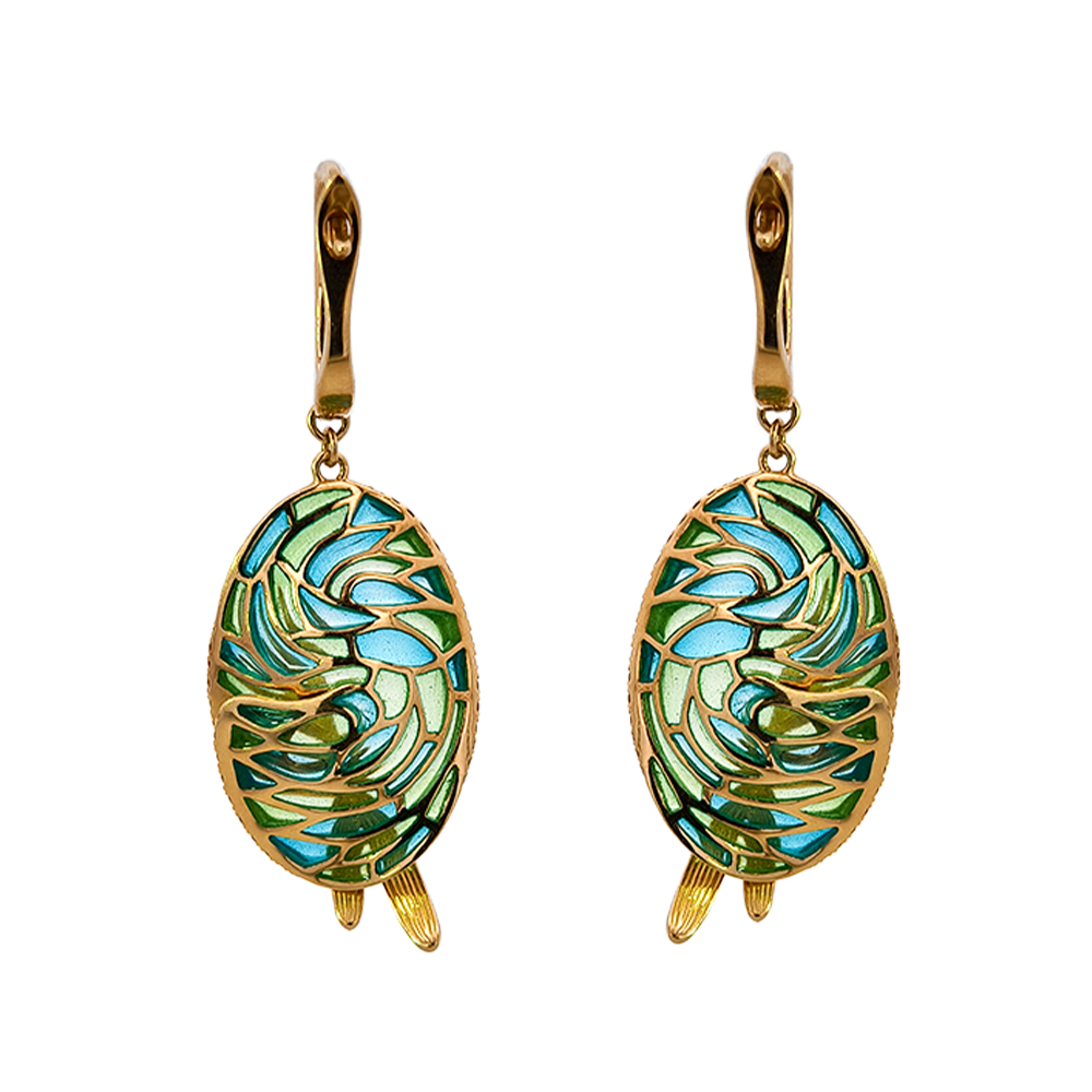 18KT Yellow Gold Enamel, Yellow Sapphire, Tsavorite & Diamond Earrings
