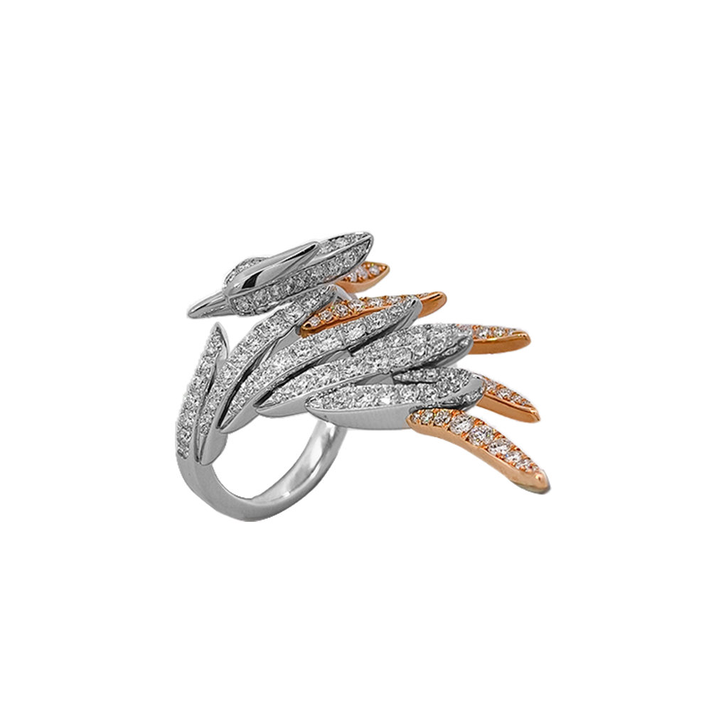18KT White & Rose Gold Ember Phoenix Ring with Pink Sapphires & Diamonds