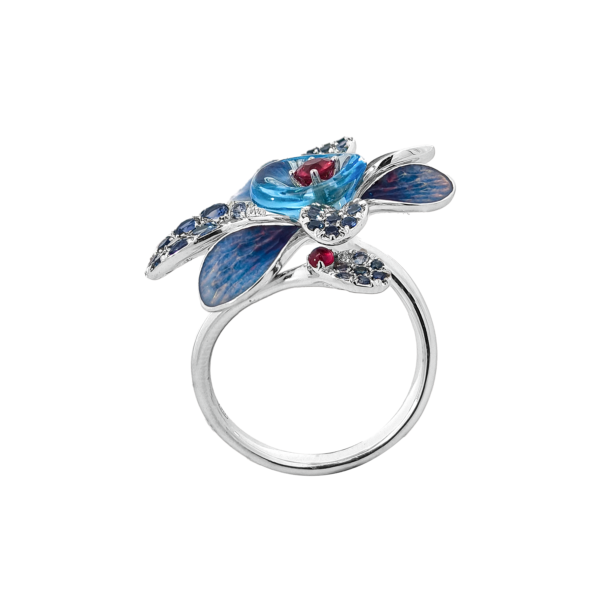 18KT White Gold Ruby, Sapphire & Crystal Enamel Diamond Ring