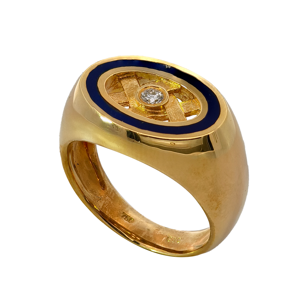 18KT Yellow Gold Lapis& Diamond Ring