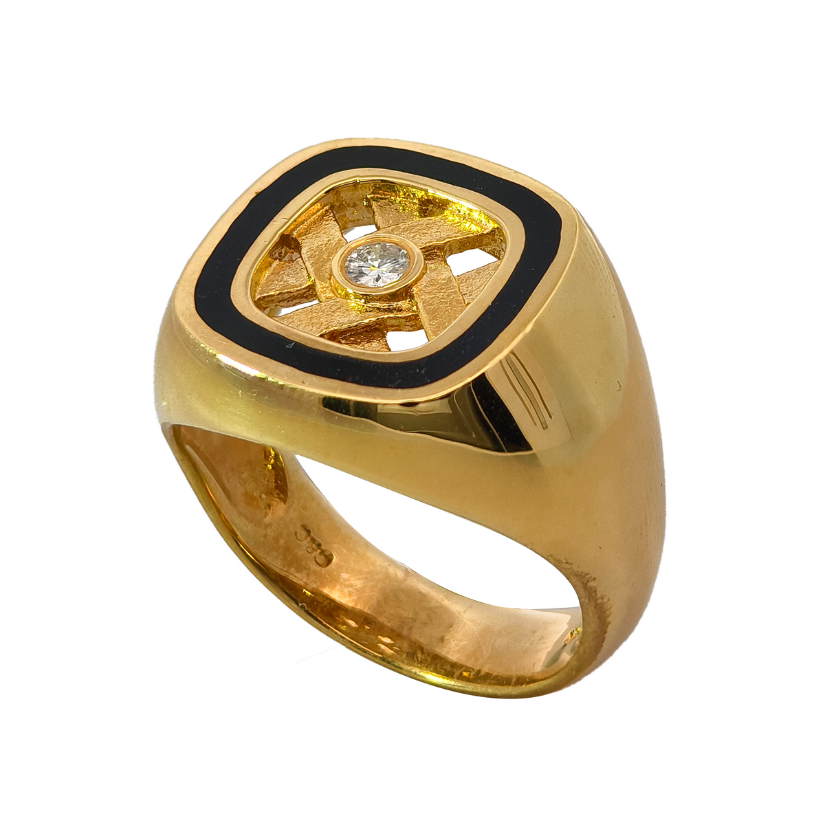 18KT Yellow Gold Onyx & Diamond Ring