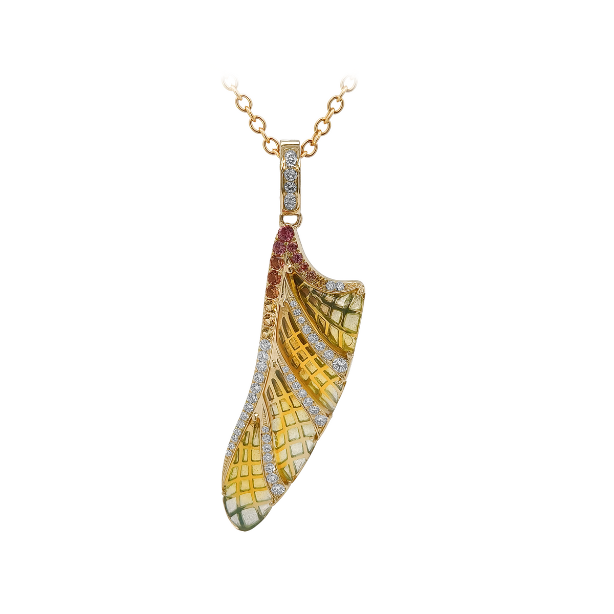 18KT Yellow Gold Enamel, Opal, Sapphire, Diamond ,Color Precious Stone Dragonfly Brooch / Pendant