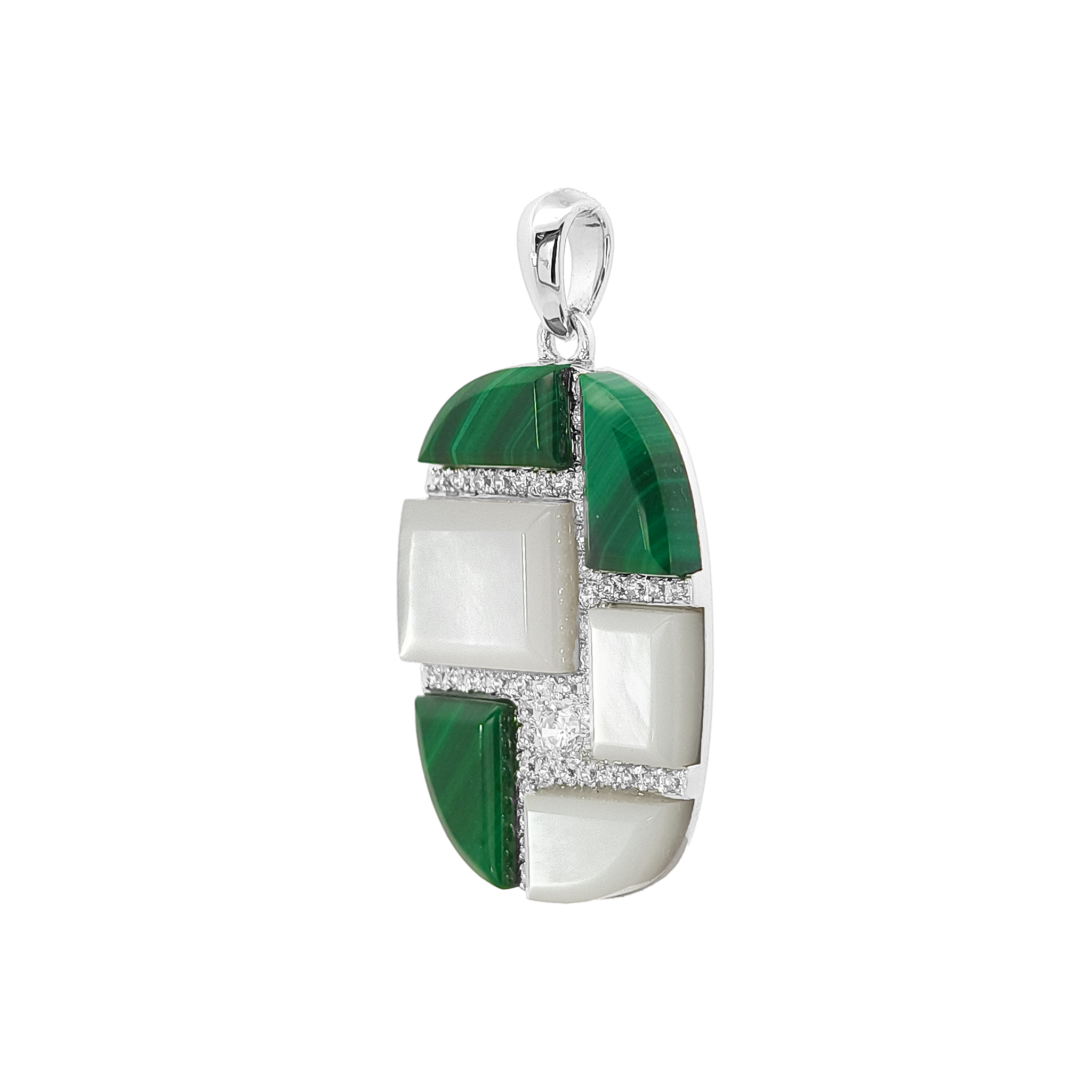 White MOP, Malachite & Diamond Pendant