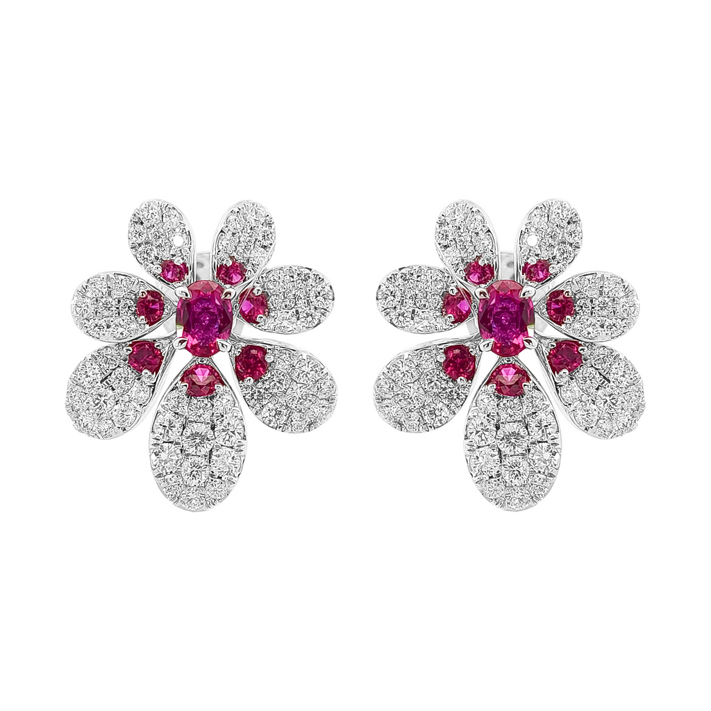 18KT White Gold Ruby & Diamond Earrings