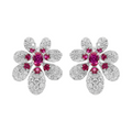 18KT White Gold Ruby & Diamond Earrings