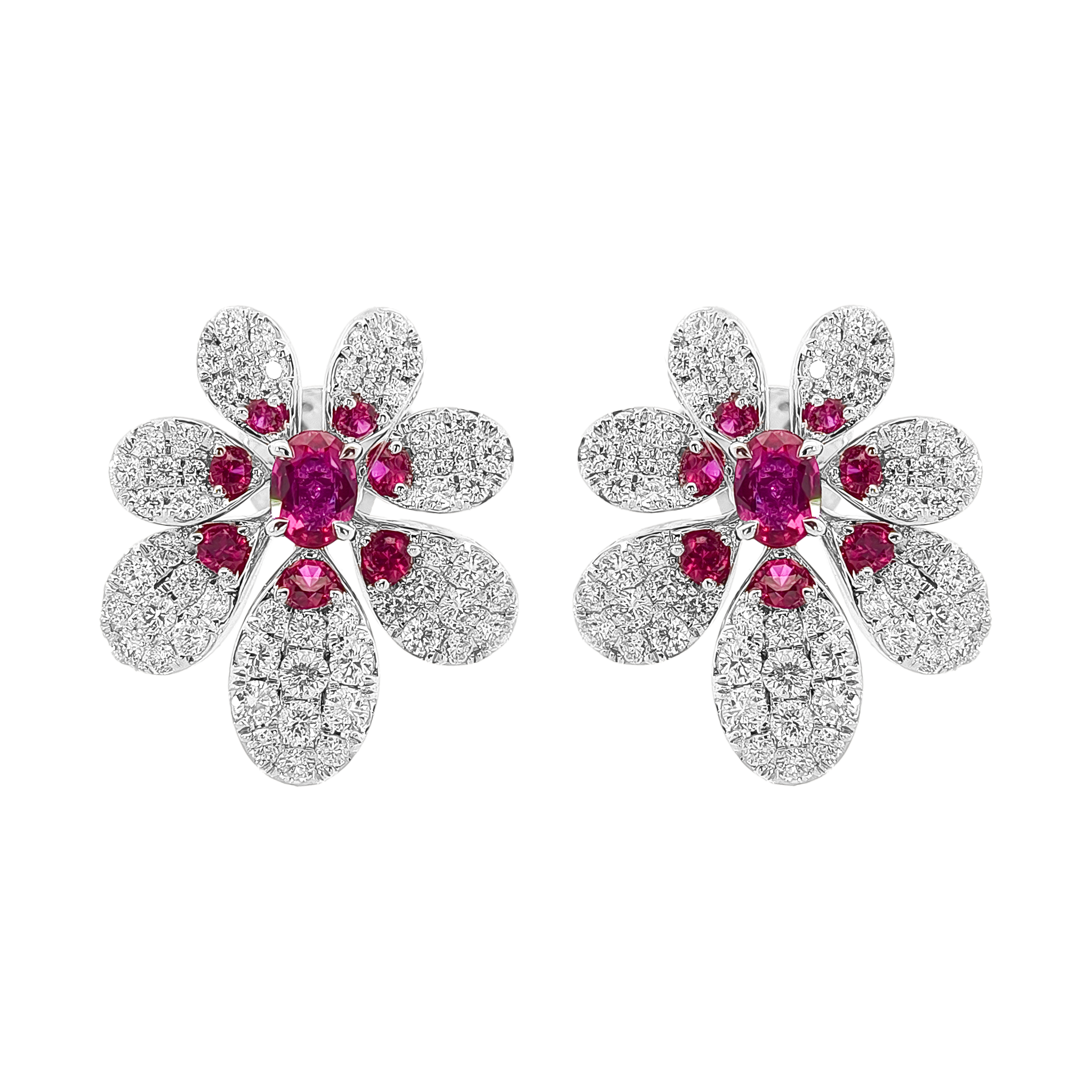 18KT White Gold Ruby & Diamond Earrings