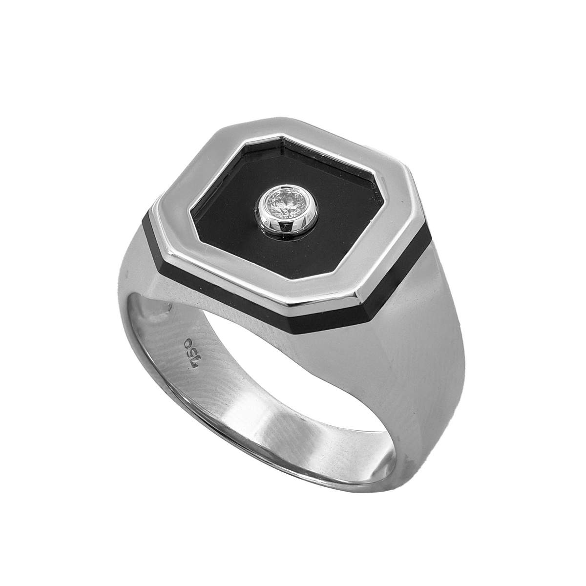 18KT White Gold Onyx & Diamond Ring