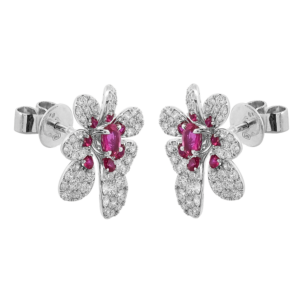 18KT White Gold Ruby & Diamond Earrings