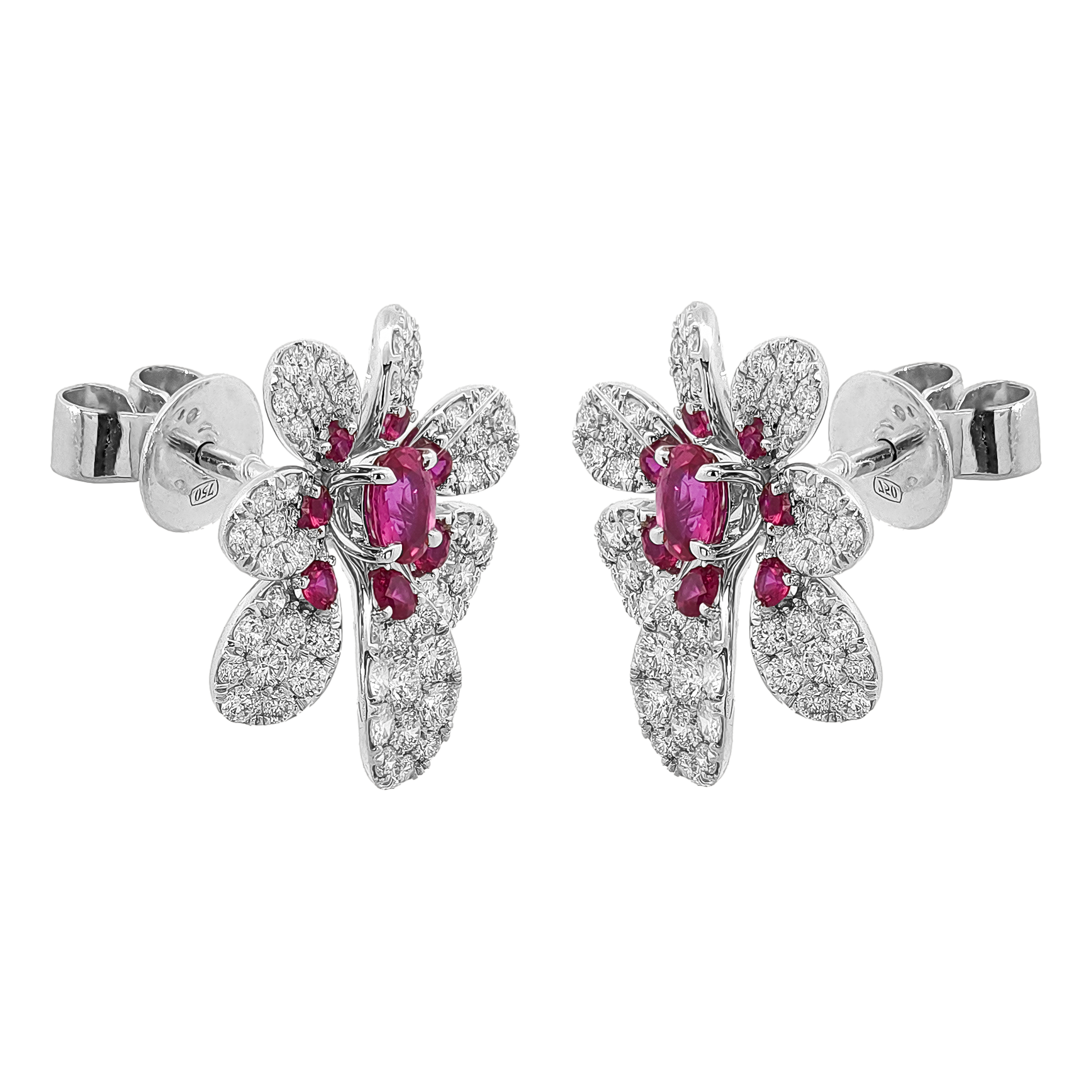 18KT White Gold Ruby & Diamond Earrings