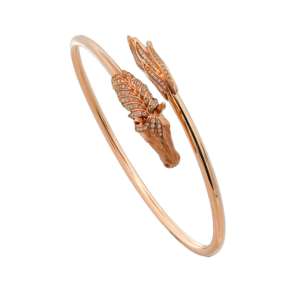 18KT Rose Gold Horse Bangle with Tsavorite & Diamond
