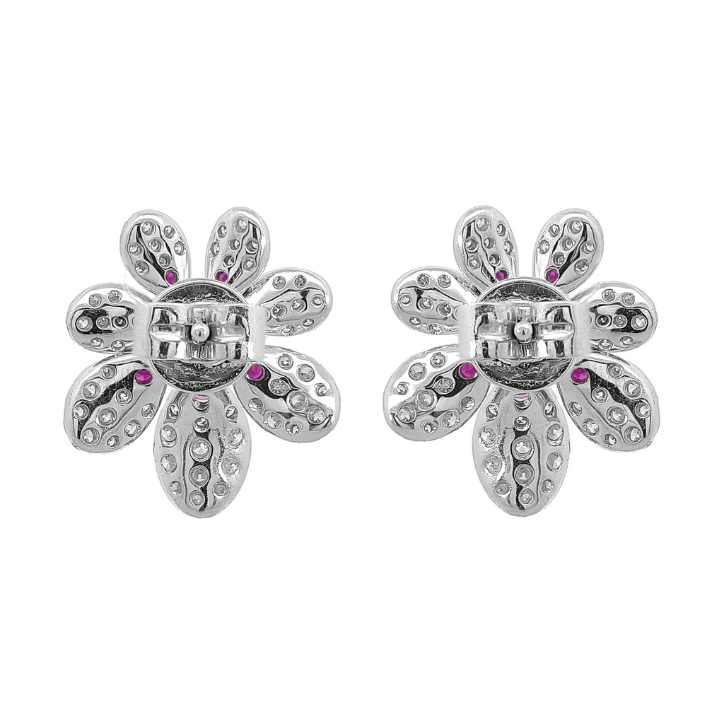 18KT White Gold Ruby & Diamond Earrings