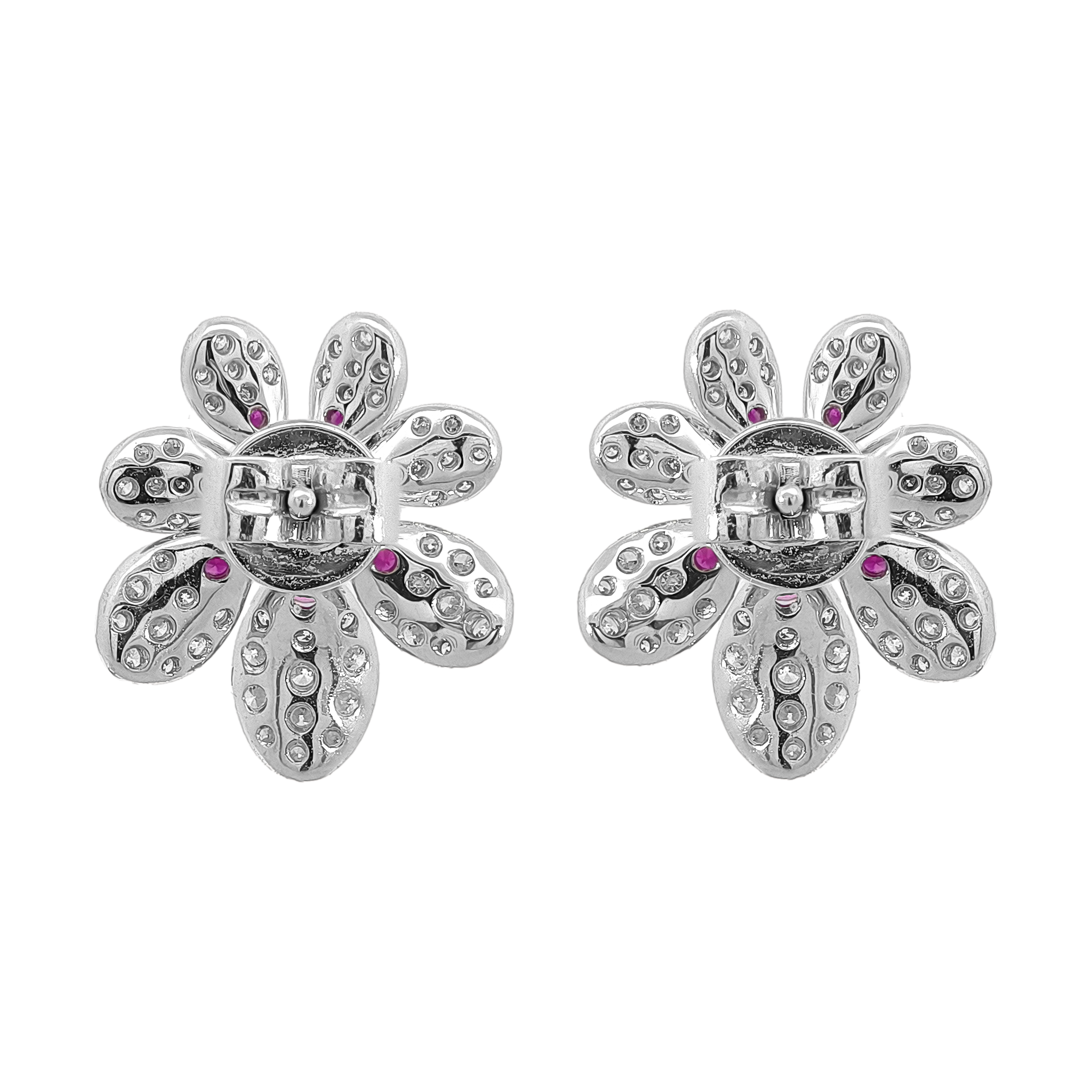 18KT White Gold Ruby & Diamond Earrings