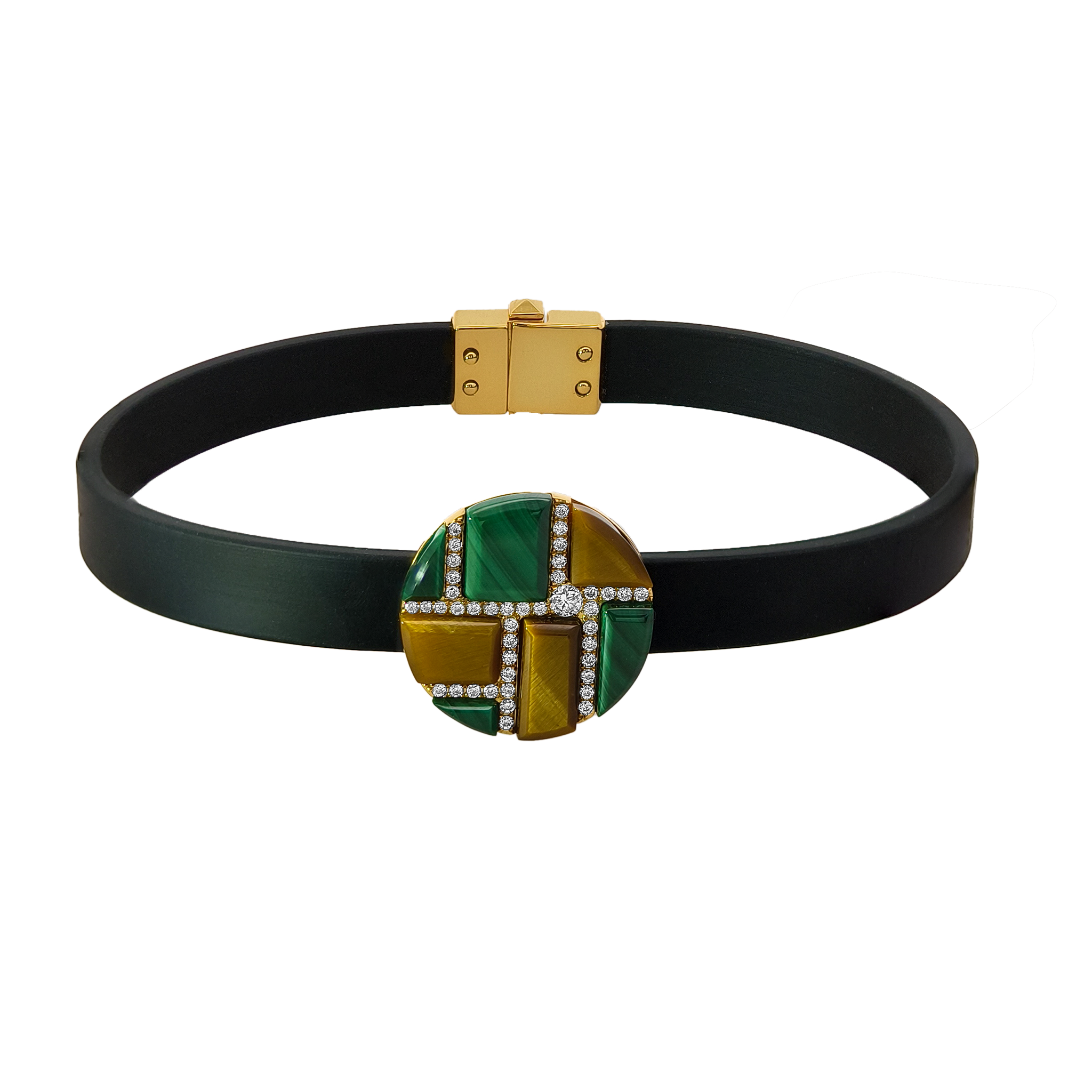 Malachite, Tiger's Eye & Diamond Bracelet