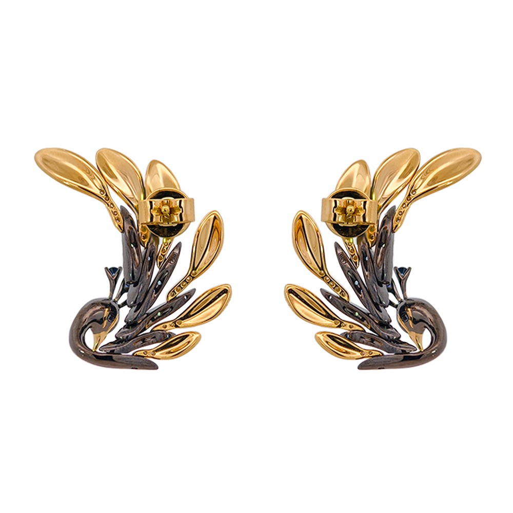 18K Yellow Gold & Black Rhodium, Enamel, Color Precious Stone & Diamond Earrings